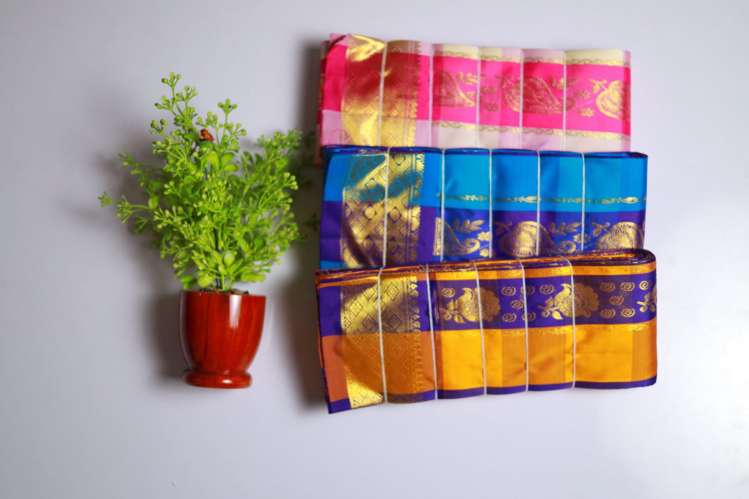 Multi Color Silk Saree With Golden Border