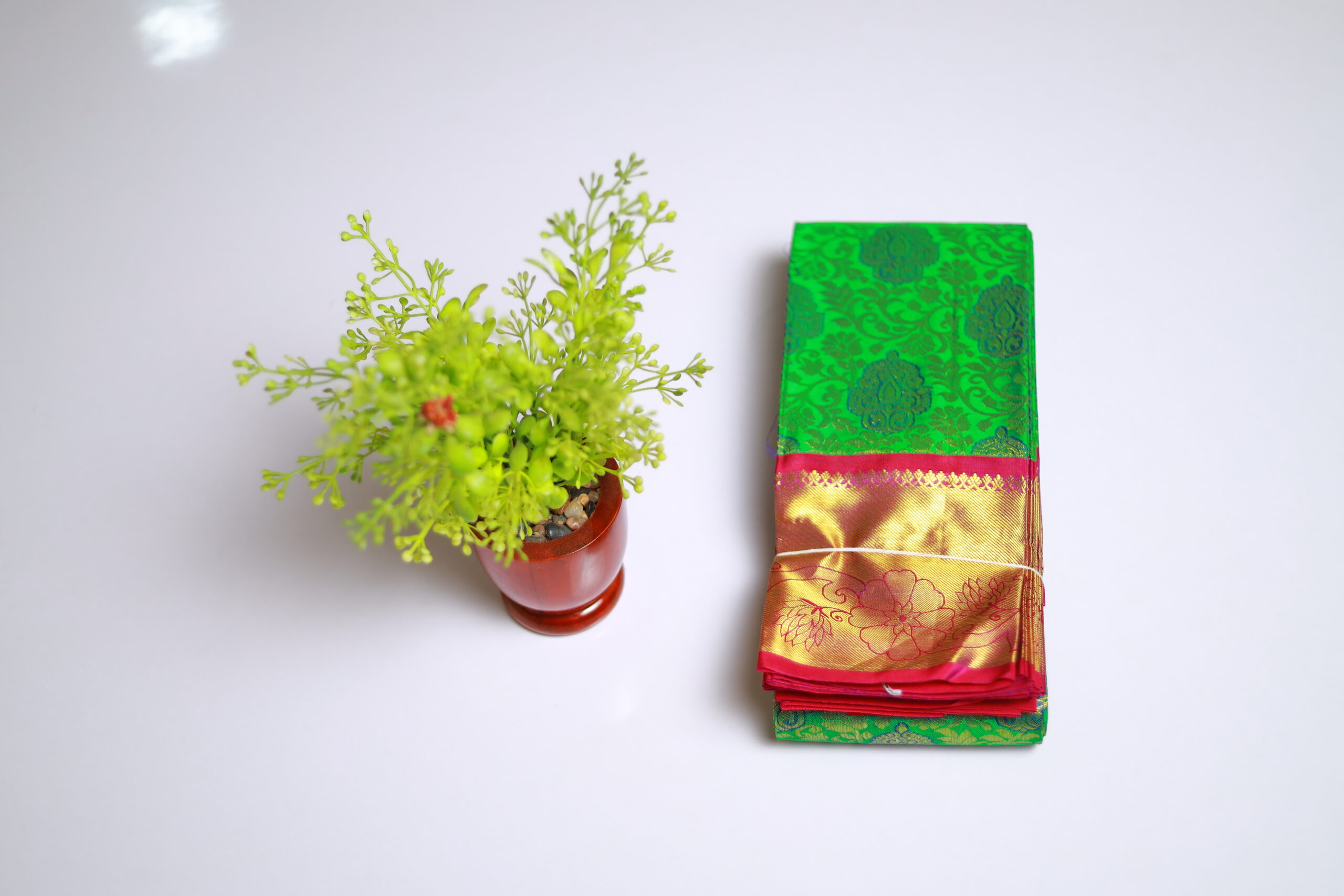 Green With Maroon Border & Golden Designs Silk Saree